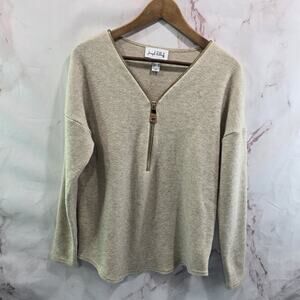 Joseph Ribkoff Sweater Womens 6 Small Beige Gold Half Zip V Neck Dolman Soft
